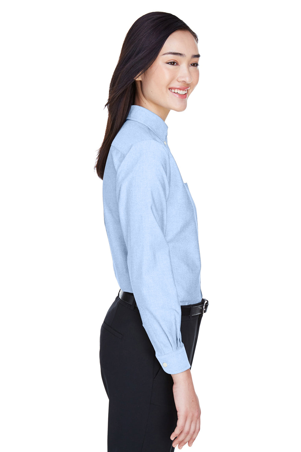 UltraClub 8990 Womens Classic Oxford Wrinkle Resistant Long Sleeve Button Down Shirt w/ Pocket Light Blue Side