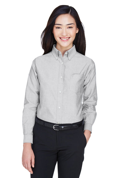 UltraClub 8990 Womens Classic Oxford Wrinkle Resistant Long Sleeve Button Down Shirt w/ Pocket Charcoal Grey Front
