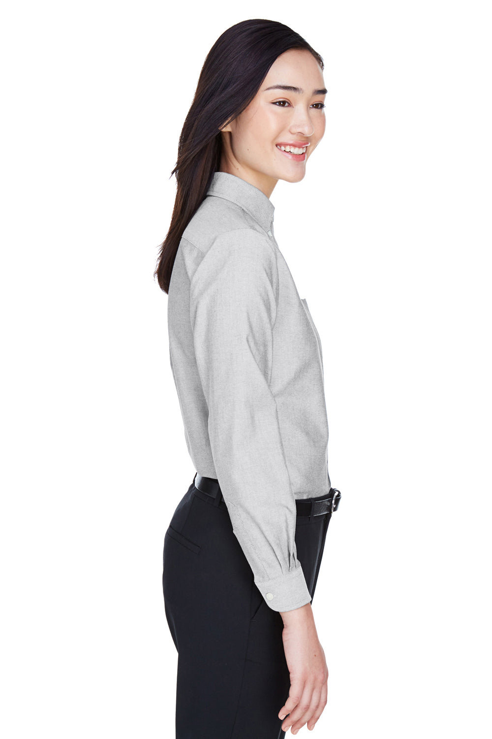 UltraClub 8990 Womens Classic Oxford Wrinkle Resistant Long Sleeve Button Down Shirt w/ Pocket Charcoal Grey Side