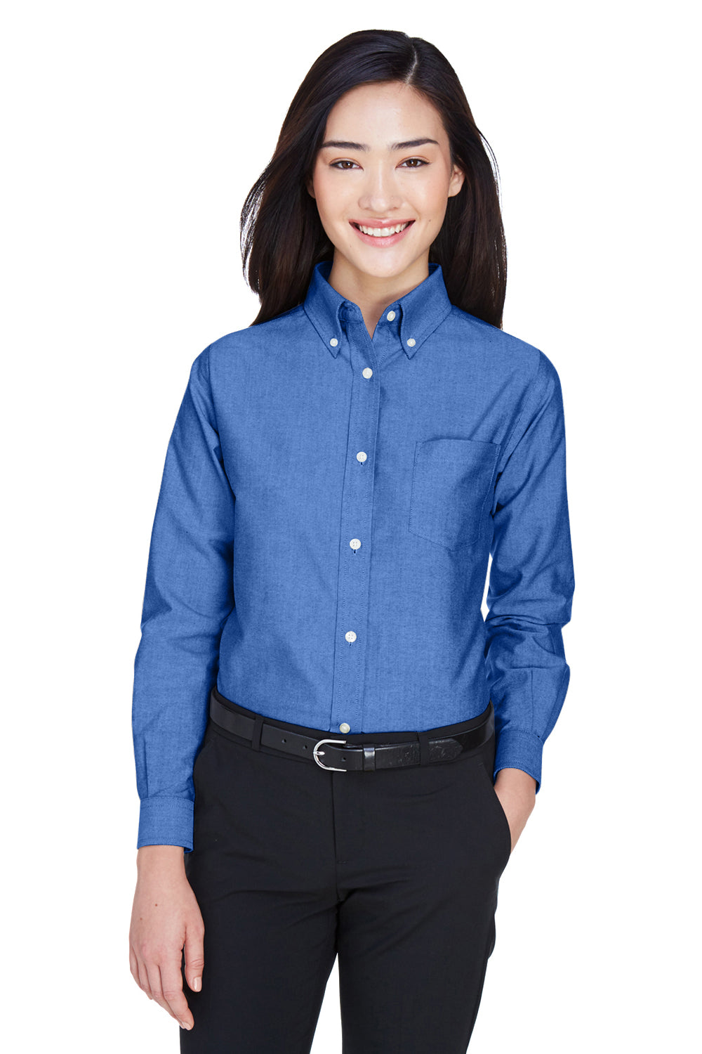 UltraClub 8990 Womens Classic Oxford Wrinkle Resistant Long Sleeve Button Down Shirt w/ Pocket French Blue Front