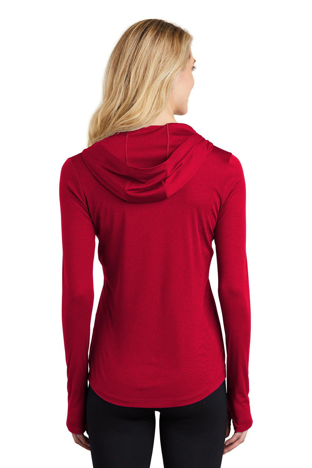 Sport-Tek LST358 Womens Competitor Moisture Wicking Long Sleeve Hooded T-Shirt Hoodie True Red Back