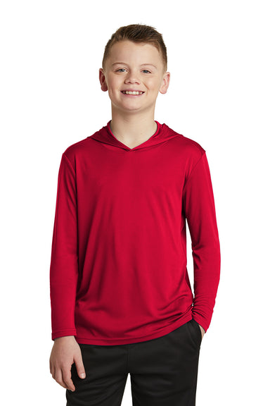 Sport-Tek YST358 Youth Competitor Moisture Wicking Long Sleeve Hooded T-Shirt Hoodie True Red Front