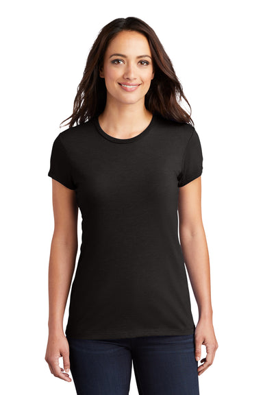 District DT155 Womens Fitted Perfect Tri Short Sleeve Crewneck T-Shirt Black Front