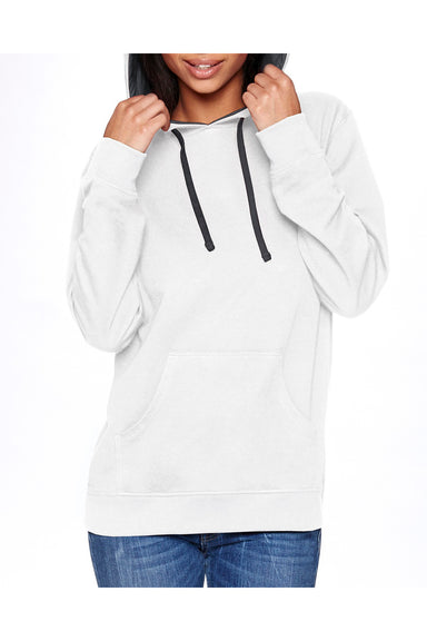 Next Level 9301 Mens French Terry Fleece Hooded Sweatshirt Hoodie White/Heather Grey Front