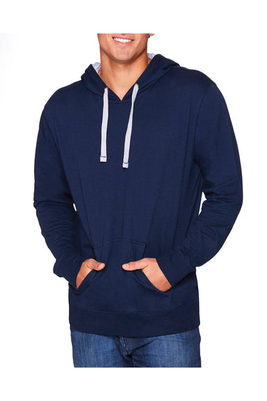 Next Level 9301 Mens French Terry Fleece Hooded Sweatshirt Hoodie Navy Blue/Heather White Front
