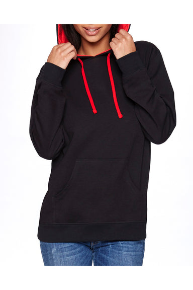 Next Level 9301 Mens French Terry Fleece Hooded Sweatshirt Hoodie Black/Red Front