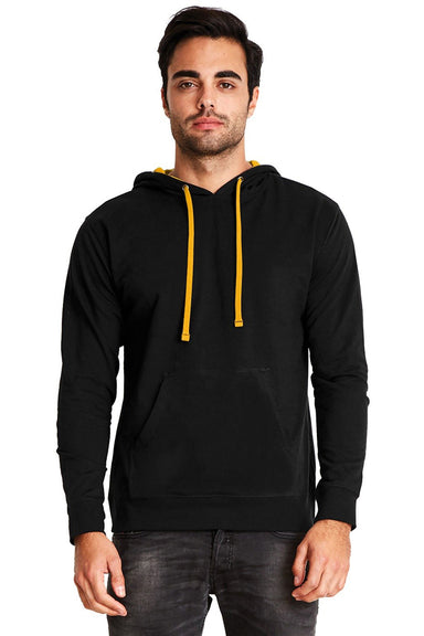Next Level 9301 Mens French Terry Fleece Hooded Sweatshirt Hoodie Black/Gold Front