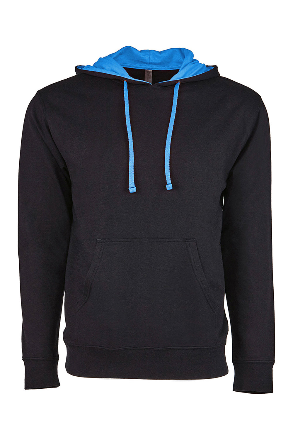 Next Level 9301 Mens French Terry Fleece Hooded Sweatshirt Hoodie Black/Turquoise Blue Flat Front