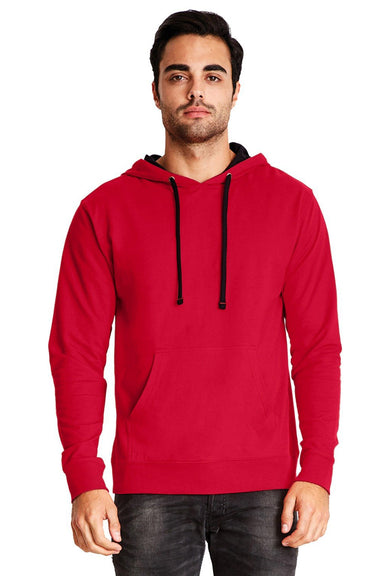 Next Level 9301 Mens French Terry Fleece Hooded Sweatshirt Hoodie Red/Black Front