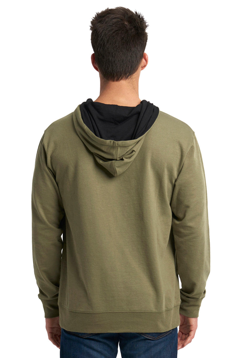 Next Level 9301 French Terry Fleece Hooded Sweatshirt Hoodie Military Green/Black Back