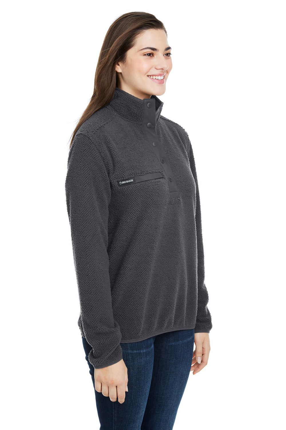 Dri Duck 9345 Womens Cypress Sherpa Fleece 1/4 Snap Sweatshirt Charcoal Grey 3Q