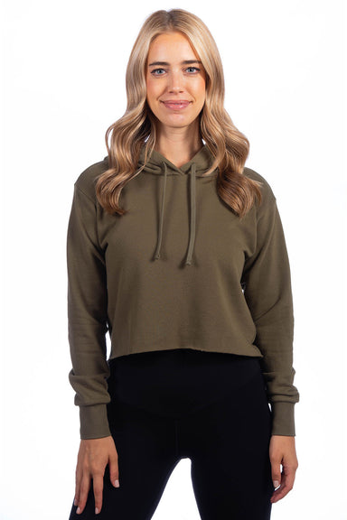 Next Level 9384 Womens Cropped Hooded Sweatshirt Hoodie Military Green Front