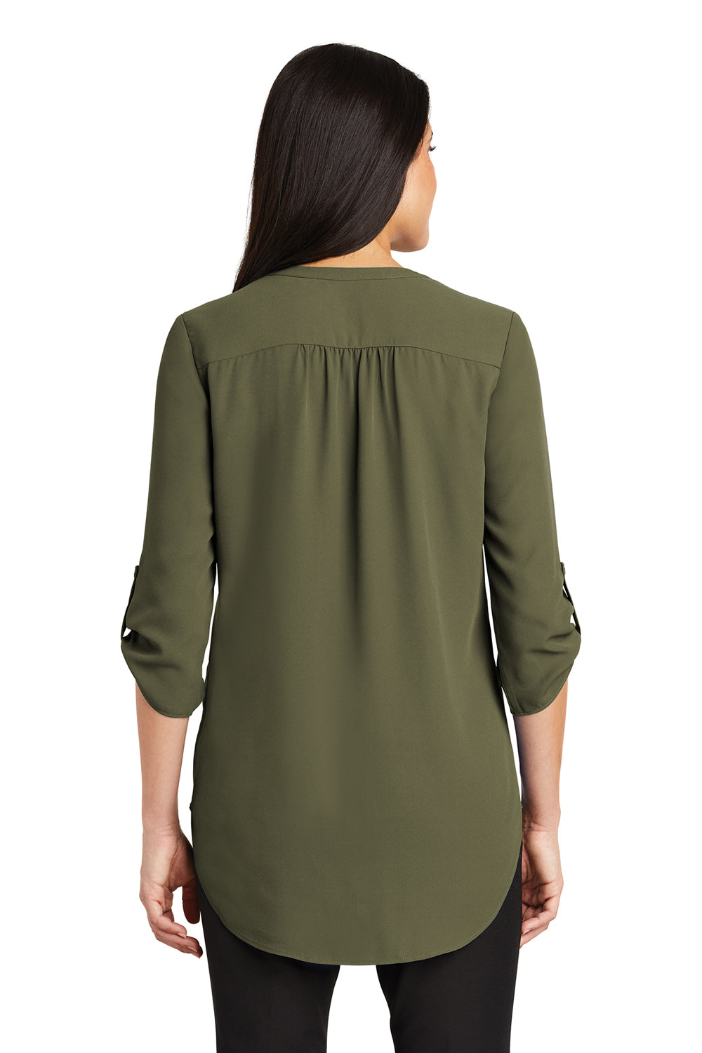 Port Authority LW701 Womens 3/4 Sleeve V-Neck T-Shirt Deep Olive Green Back