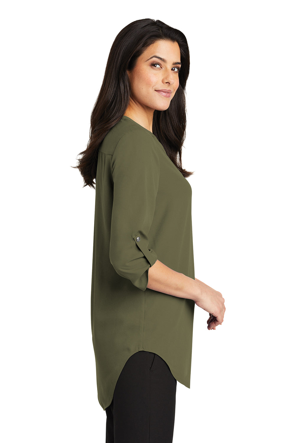 Port Authority LW701 Womens 3/4 Sleeve V-Neck T-Shirt Deep Olive Green Side