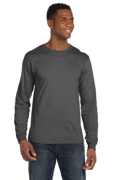 Anvil 949 Mens Long Sleeve Crewneck T-Shirt Charcoal Grey Front