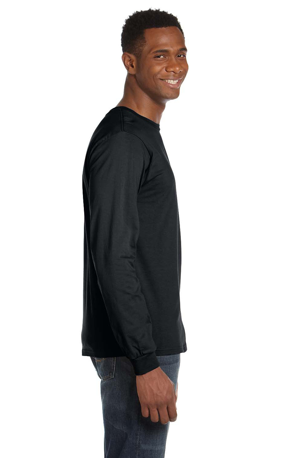 Anvil 949 Mens Long Sleeve Crewneck T-Shirt Black Side