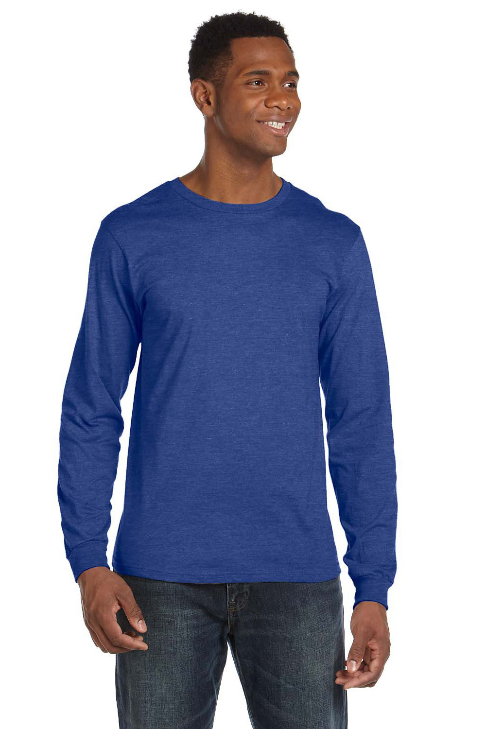 Anvil 949 Mens Long Sleeve Crewneck T-Shirt Heather Blue Front