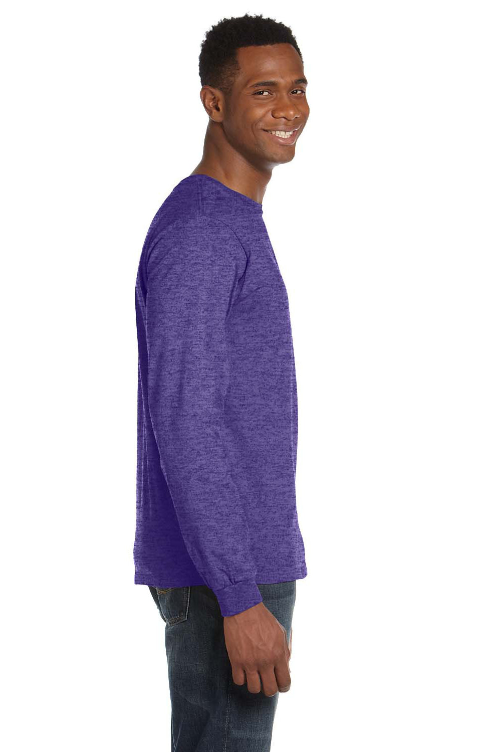 Anvil 949 Mens Long Sleeve Crewneck T-Shirt Heather Purple Side