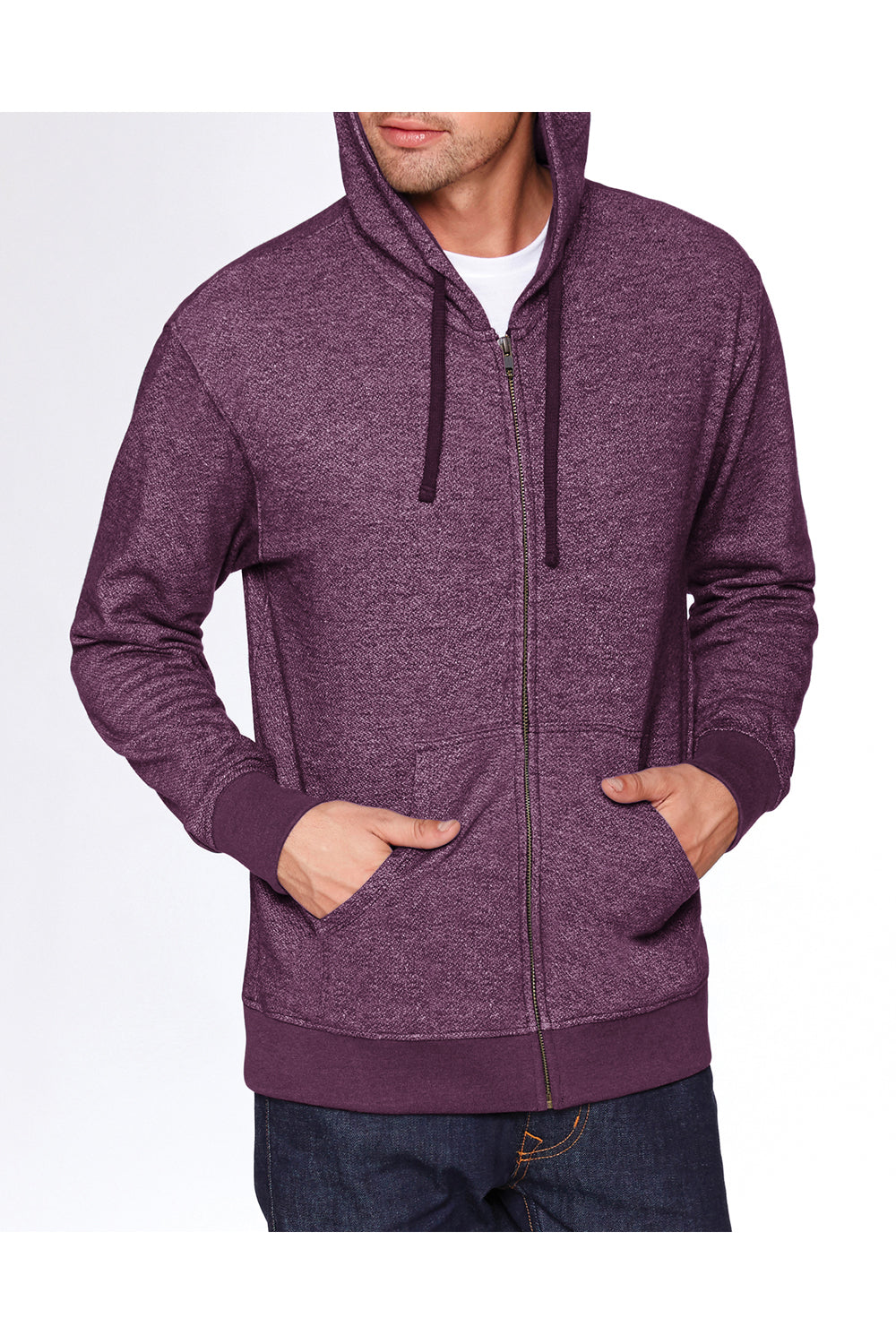 Next Level 9600 Mens Denim Fleece Full Zip Hooded Sweatshirt Hoodie Plum Purple Front