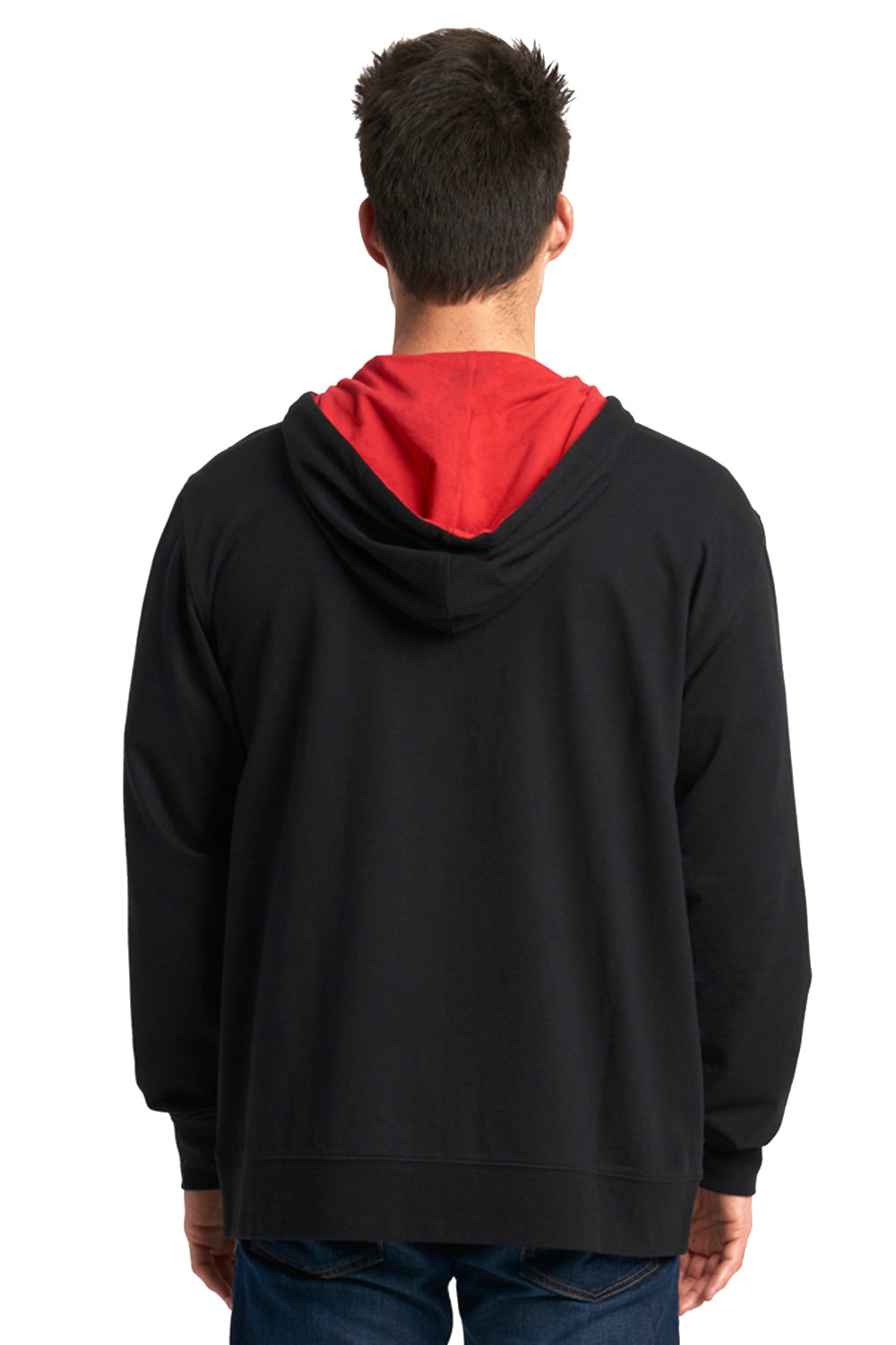 Next Level 9601 French Terry Fleece Full Zip Hooded Sweatshirt Hoodie Black/Red Back