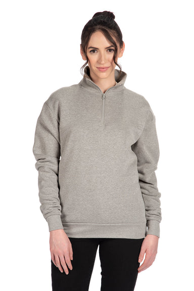 Next Level 9643 Mens Fleece 1/4 Zip Sweatshirt Heather Grey Front