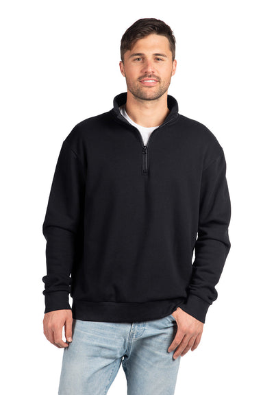 Next Level 9643 Mens Fleece 1/4 Zip Sweatshirt Black Front