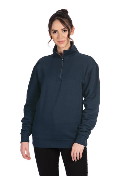 Next Level 9643 Mens Fleece 1/4 Zip Sweatshirt Midnight Navy Blue Front