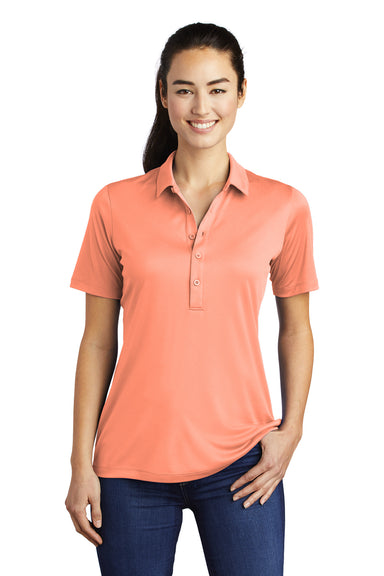 Sport-Tek Womens Short Sleeve Polo Shirt Soft Coral Orange Front