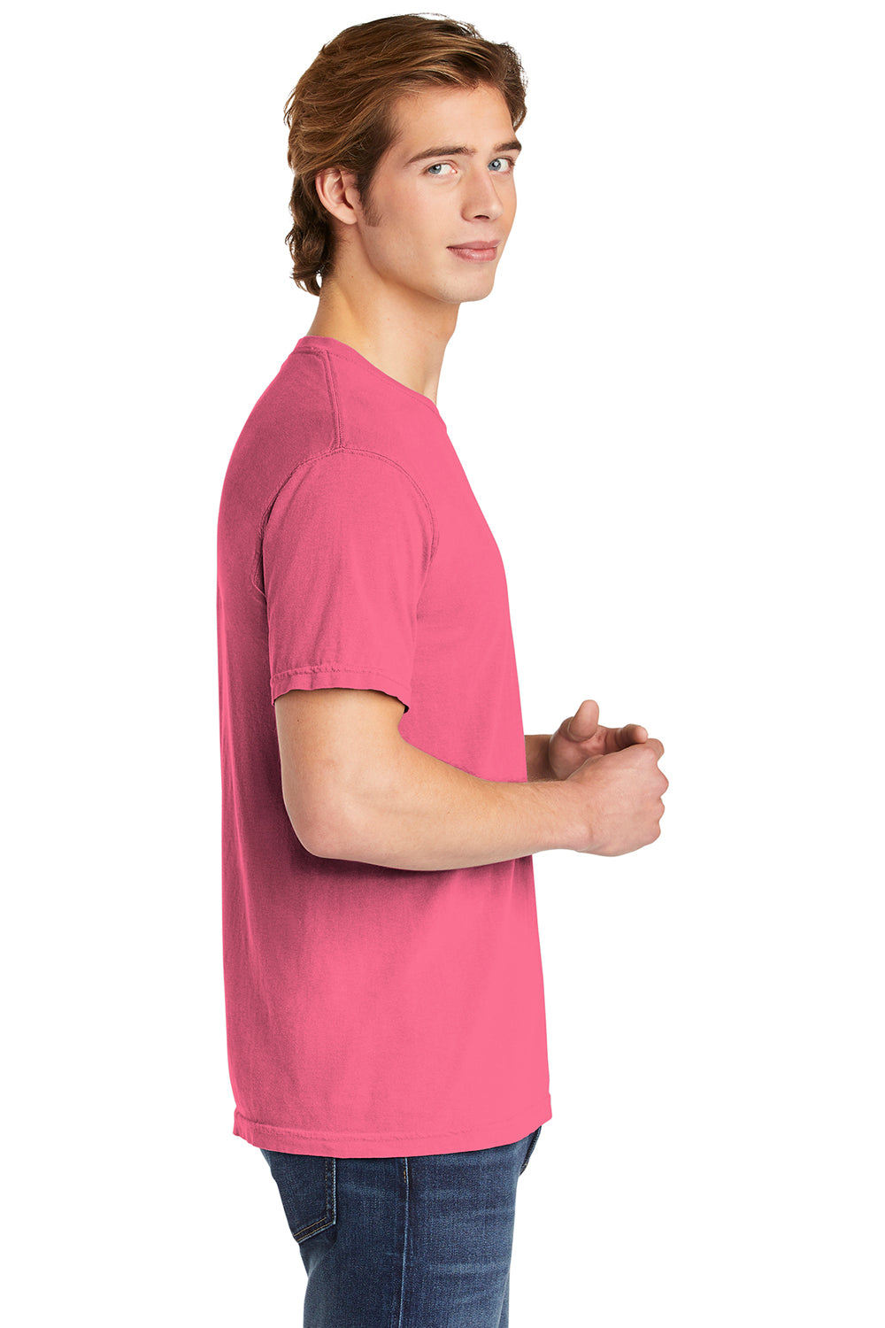 Comfort Colors 1717/C1717 Mens Short Sleeve Crewneck T-Shirt Crunchberry Pink Side