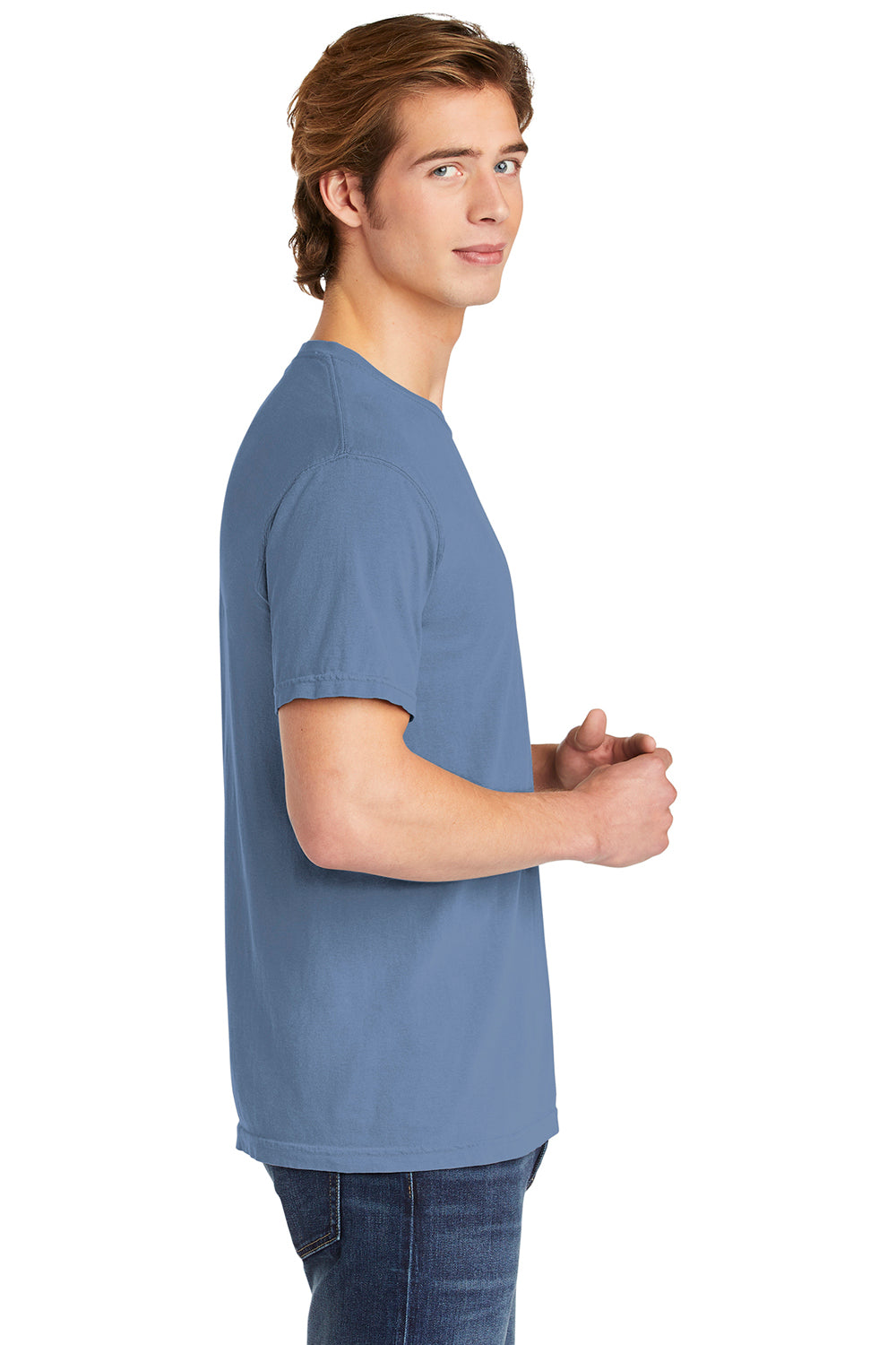 Comfort Colors 1717/C1717 Mens Short Sleeve Crewneck T-Shirt Washed Denim Blue Side