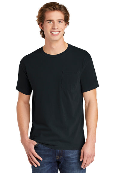 Comfort Colors 6030/6030CC Mens Short Sleeve Crewneck T-Shirt w/ Pocket Black Front