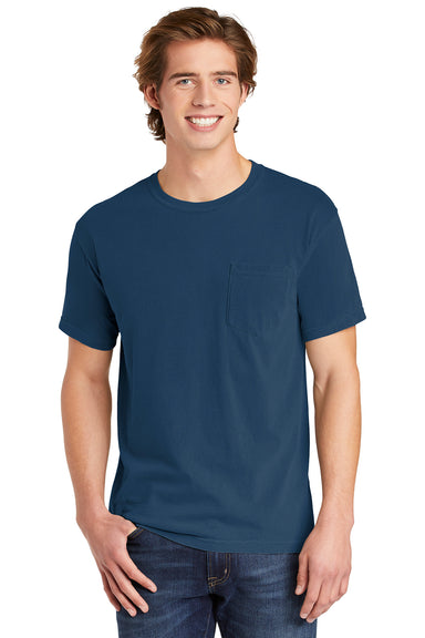 Comfort Colors 6030/6030CC Mens Short Sleeve Crewneck T-Shirt w/ Pocket China Blue Front