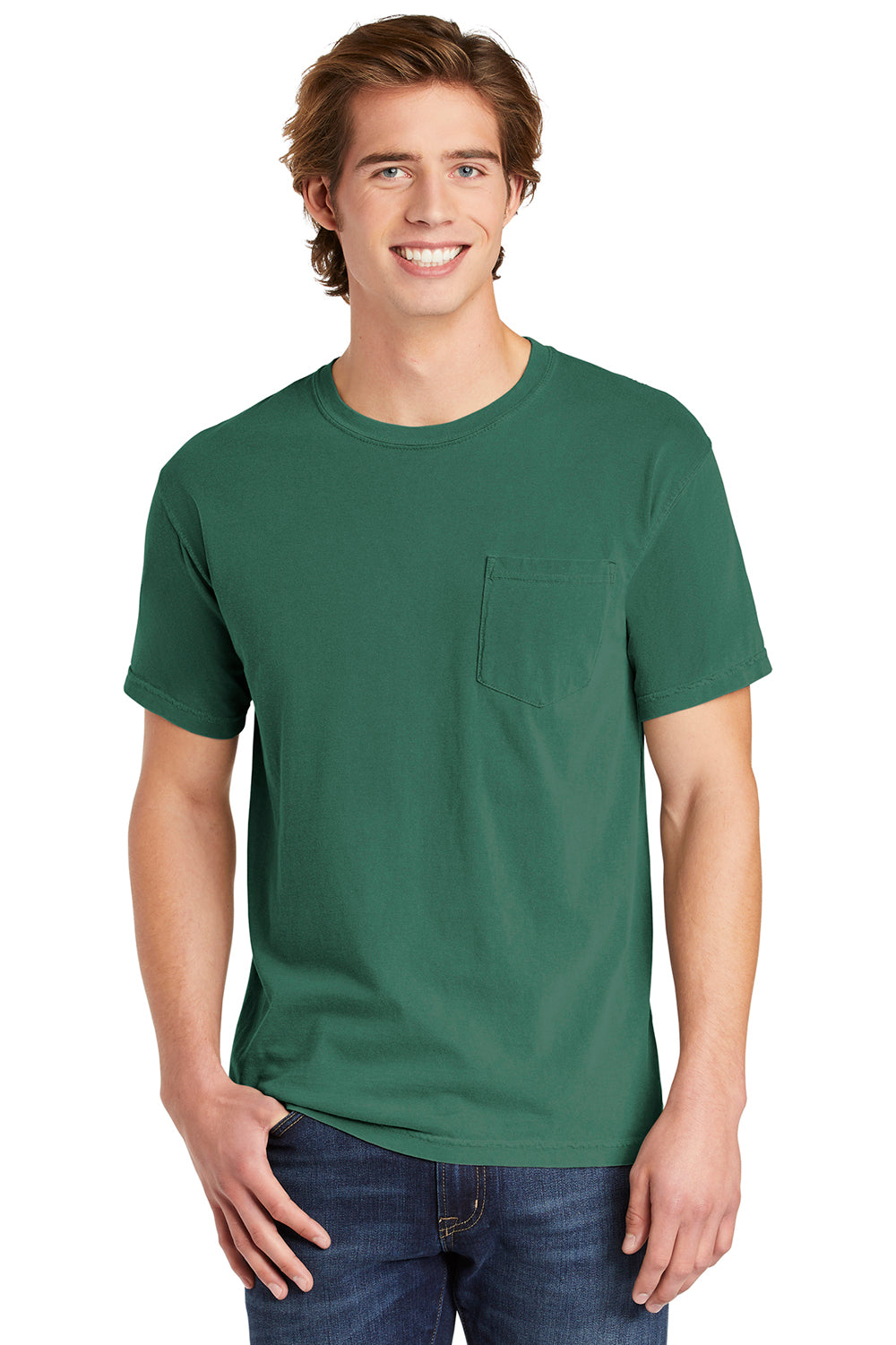 Comfort Colors 6030/6030CC Mens Short Sleeve Crewneck T-Shirt w/ Pocket Light Green Front