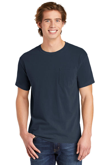 Comfort Colors 6030/6030CC Mens Short Sleeve Crewneck T-Shirt w/ Pocket Midnight Blue Front
