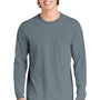 Comfort Colors Mens Long Sleeve Crewneck T-Shirt w/ Pocket - Granite Grey