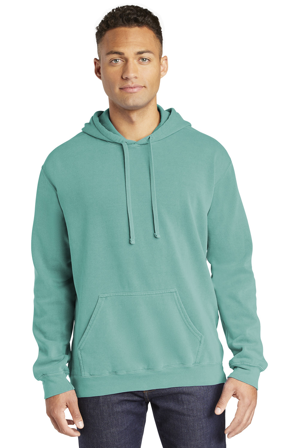 Comfort Colors 1567 Mens Hooded Sweatshirt Hoodie Seafoam Green Front