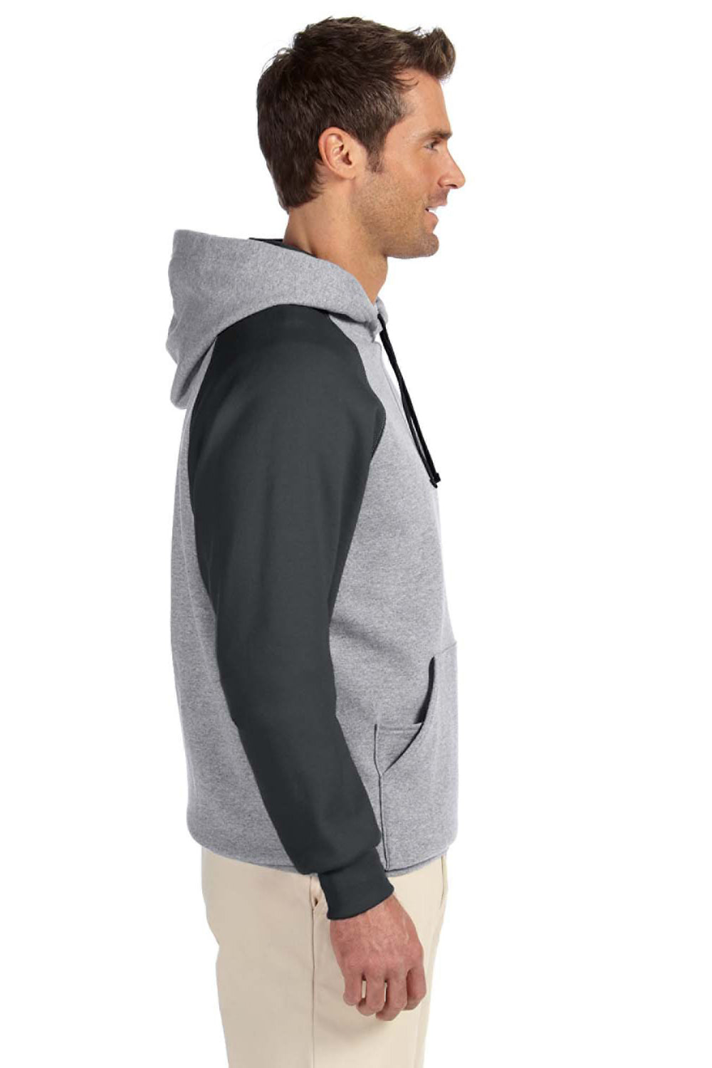 Jerzees 96CR Mens NuBlend Fleece Hooded Sweatshirt Hoodie Oxford Grey/Black Side