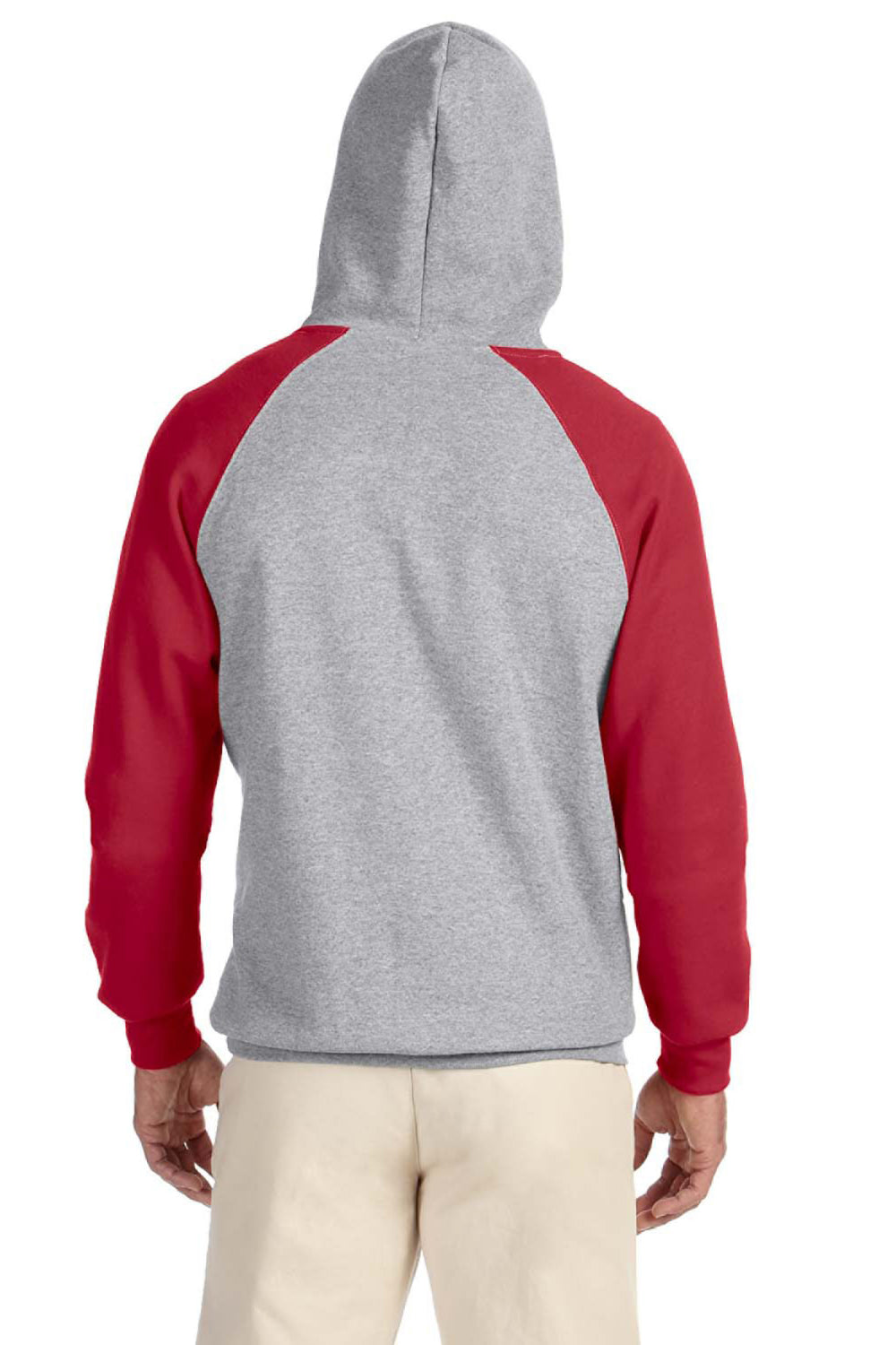 Jerzees 96CR Mens NuBlend Fleece Hooded Sweatshirt Hoodie Oxford Grey/Red Back