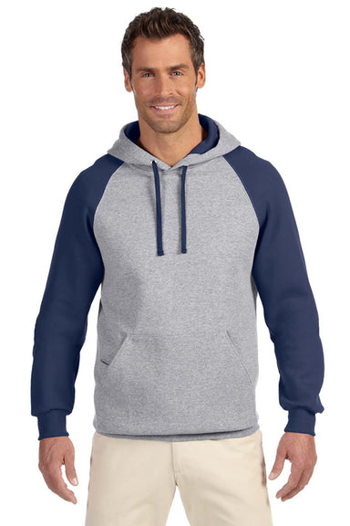 Jerzees 96CR Mens NuBlend Fleece Hooded Sweatshirt Hoodie Oxford Grey/Navy Blue Front