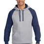 Jerzees Mens NuBlend Pill Resistant Fleece Hooded Sweatshirt Hoodie - Oxford Grey/Navy Blue
