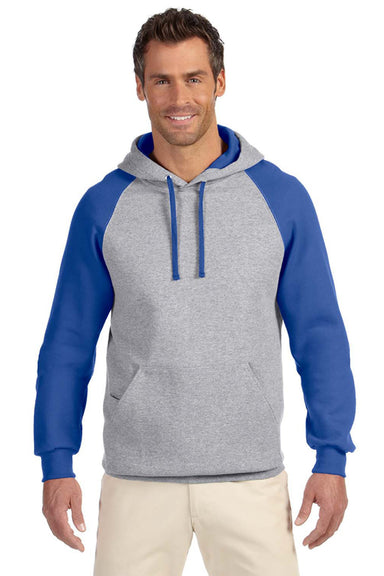 Jerzees 96CR Mens NuBlend Fleece Hooded Sweatshirt Hoodie Oxford Grey/Royal Blue Front