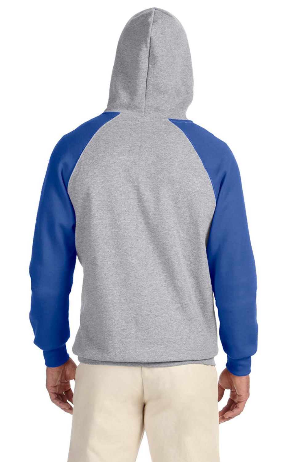 Jerzees 96CR Mens NuBlend Fleece Hooded Sweatshirt Hoodie Oxford Grey/Royal Blue Back