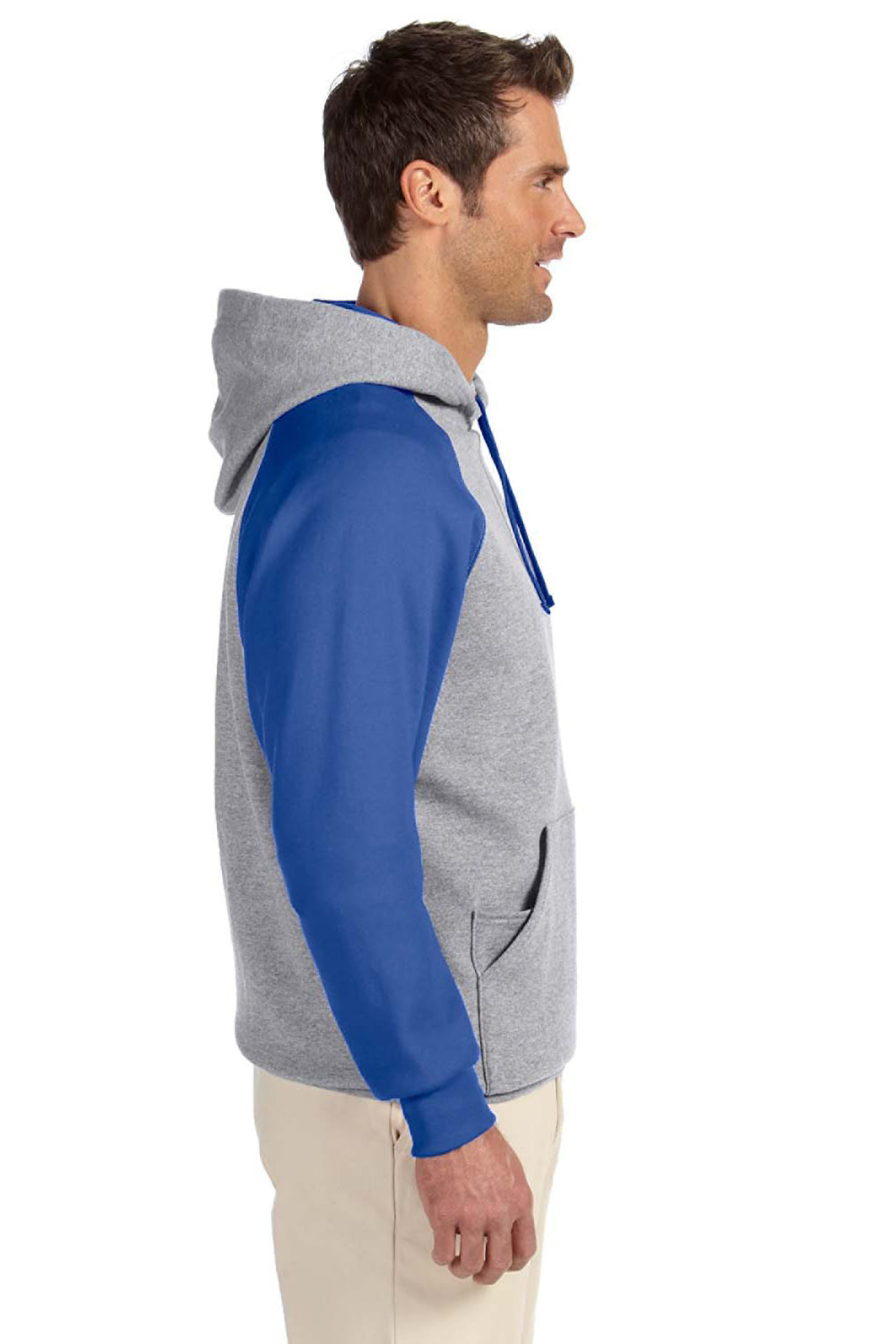 Jerzees 96CR Mens NuBlend Fleece Hooded Sweatshirt Hoodie Oxford Grey/Royal Blue Side