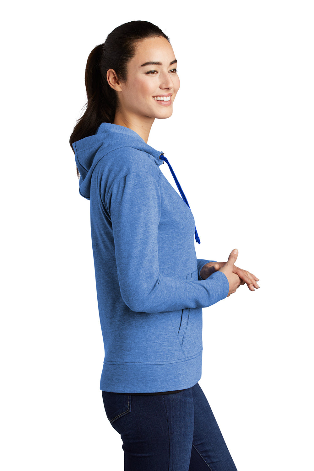 Sport-Tek Womens Moisture Wicking Fleece Full Zip Hooded Sweatshirt Hoodie Heather True Royal Blue Side