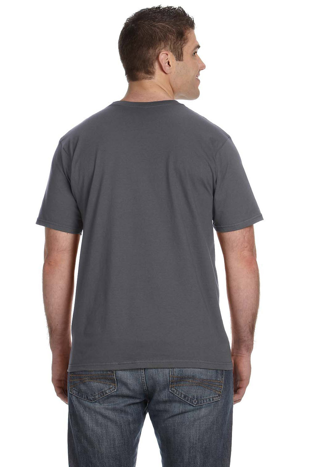 Anvil 980 Mens Short Sleeve Crewneck T-Shirt Charcoal Grey Back