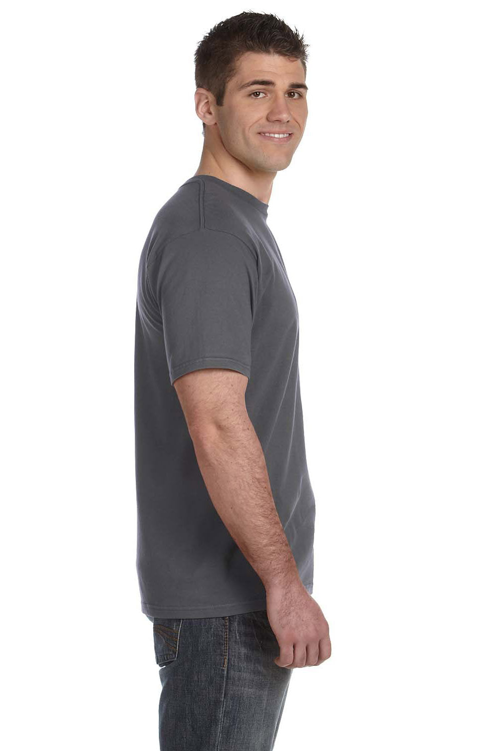 Anvil 980 Mens Short Sleeve Crewneck T-Shirt Charcoal Grey Side