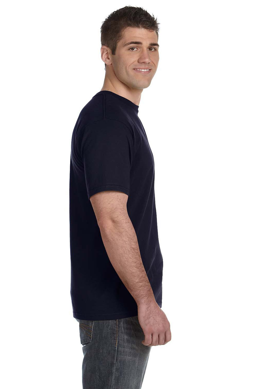 Anvil 980 Mens Short Sleeve Crewneck T-Shirt Navy Blue Side