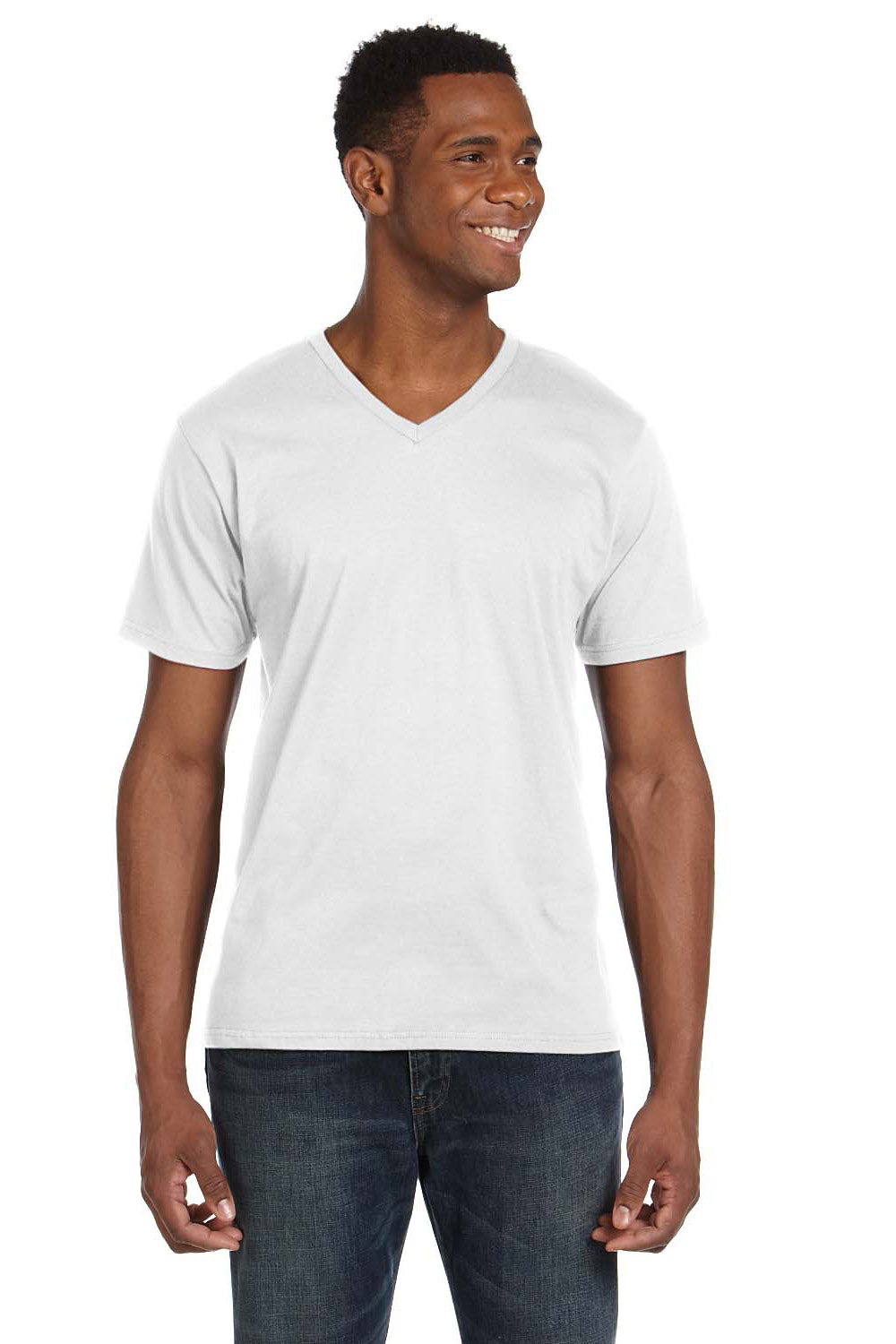 Anvil 982 Mens Short Sleeve V-Neck T-Shirt White Front