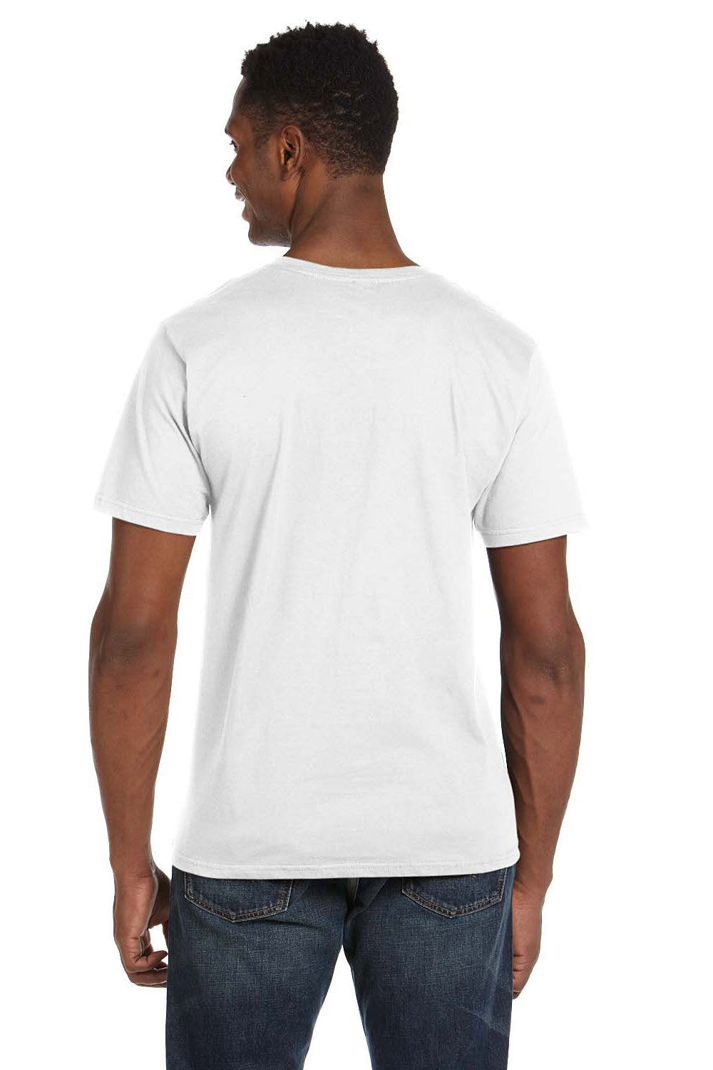 Anvil 982 Mens Short Sleeve V-Neck T-Shirt White Back