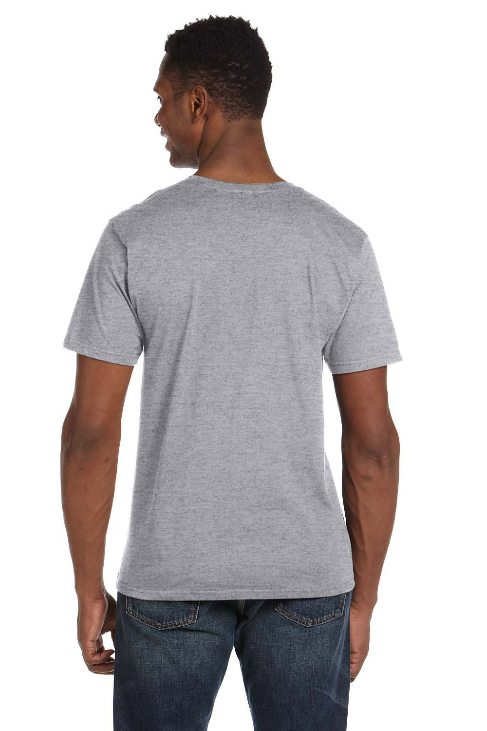 Anvil 982 Mens Short Sleeve V-Neck T-Shirt Heather Grey Back